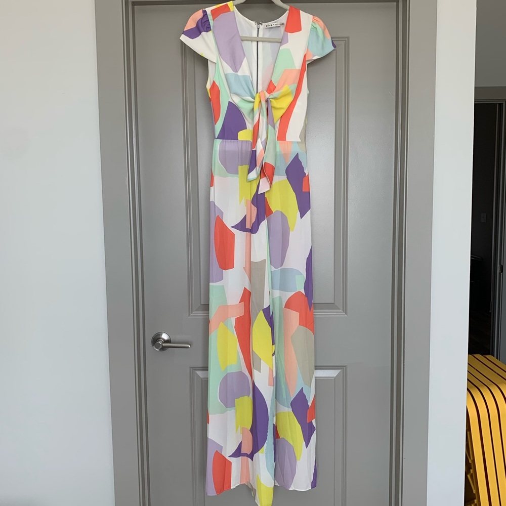 Alice + Olivia Sierra Wide Leg Jumpsuit | Tie-Front Geo Print